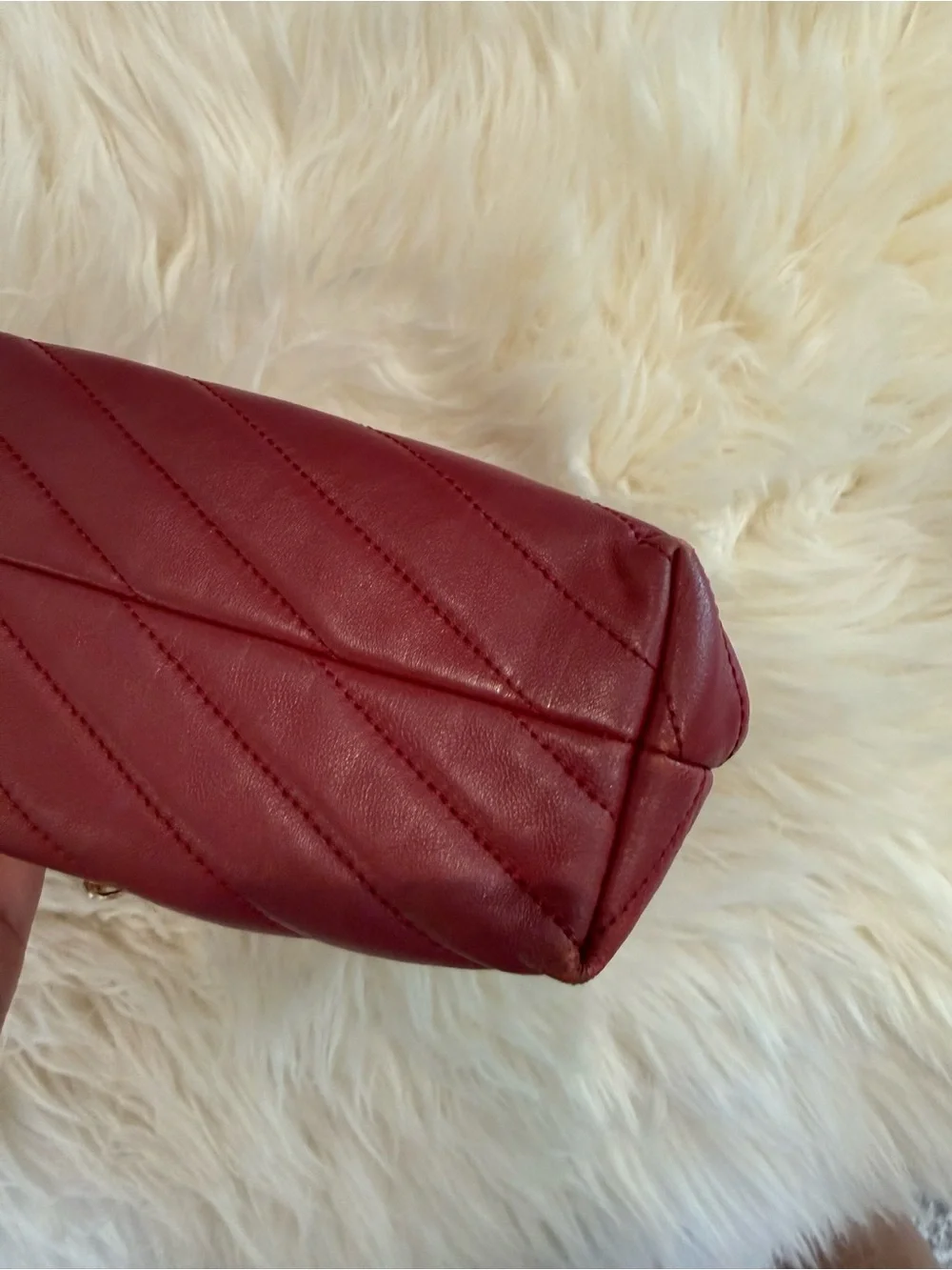 Tory Burch Full Size Quilted Chevron Shoulder Bag in Wine Red with Gold Hardware